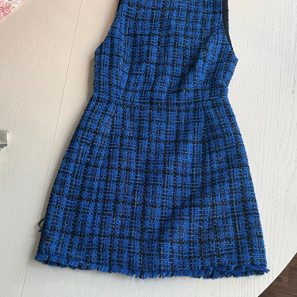 Alice + Olivia Blue and Black Plaid Kids Dress